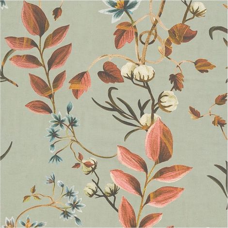Papel pintado floral Profhome 782122 papel pintado vinílico estampado en caliente tejido non tejido liso con ornamentos florales mate oliva gris-oliva azul pardo rojo 5,33 m2 (1/5)