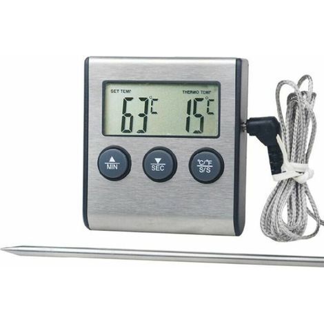 Termómetro digital de cocina, pantalla LCD grande, sonda larga para parrilla, horno, carne, temperatura de cocción, herramienta de temporizador de alarma (1/4)