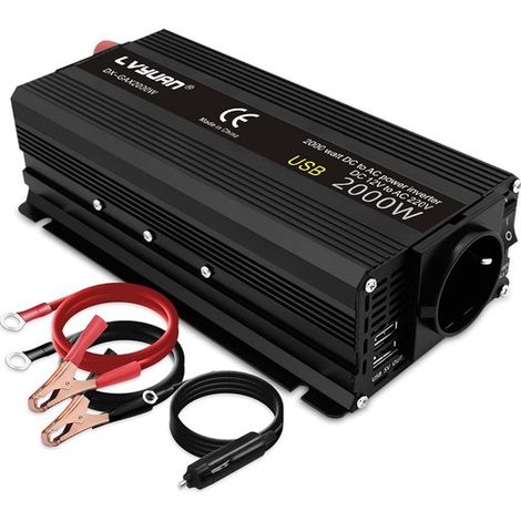 Convertidor de voltaje de 12V a 230V 2000W con 2 puertos USB (1/5)