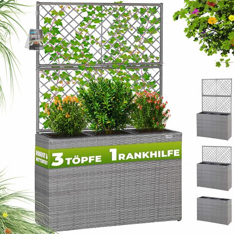Jardinière en polyrotin avec treillis Set de 3 pots de fleurs Couleur au choix  Gris (1/5)