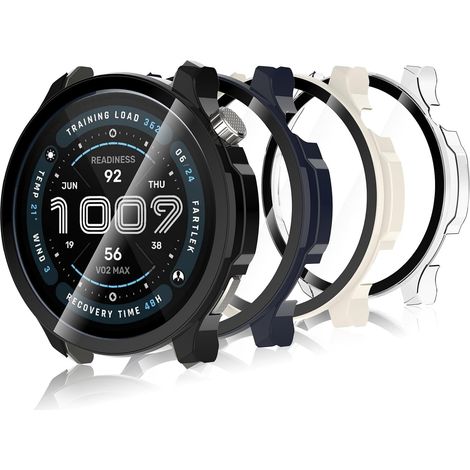 4 Pièces Coque Compatible avec Amazfit Balance 2, Coque Rigide en PC avec Protecteur d'écran, Coque HD avec Verre Trempé - Transparent,Noir,Blanc,Blue (1/5)