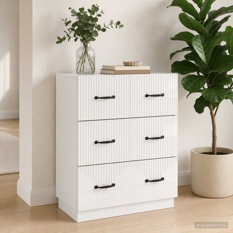 Armoire à tiroirs 3 compartiments en bois d’ingénierie blanc brillant 66 x 34,5 x 87 cm - PANGIVO (1/5)