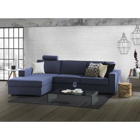 Talamo Italia Sofa cama Adelina, Sofá de esquina, 100% Made in Italy, Sofá con apertura giratoria, Península contenedor izquierda, con reposabrazos estándar, Cm 280x95h90, Azul, con embalaje reforzado (1/5)