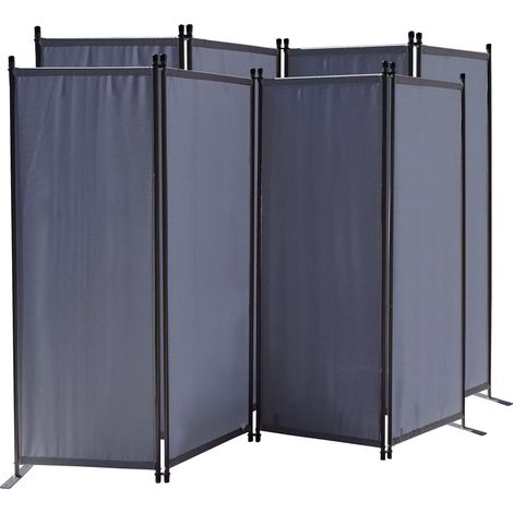 2 Stück Paravent 4 Teilig 165 x 220 cm Stoff Raumteiler Trennwand Balkon Sichtschutz Stellwand Faltbar Grau (1/5)