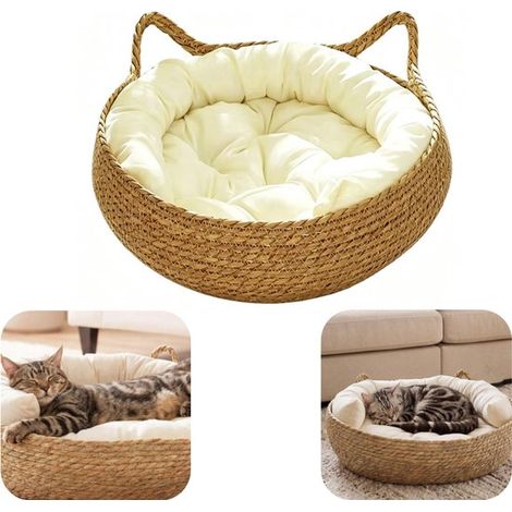 Nid pour chat Lit en rotin pour chat Nid pour animaux Lit rafraîchissant (marron, 38 x 13 cm) (1/5)