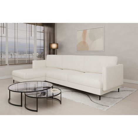 Ecksofa Designersofa HELMER Stoff Baloo Weiß Ottomane Links