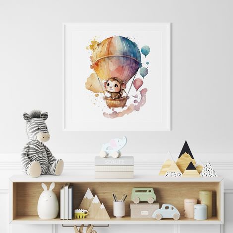 Poster / Affiche carrée Enfants - Singe montgolfière - 50x50 cm (1/3)