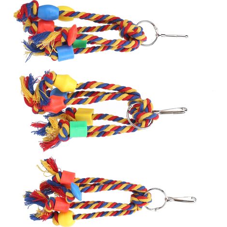 Jouet à mâcher pour oiseaux, corde en coton colorée, perles en plastique à mâcher, pour petits perroquets (1/5)