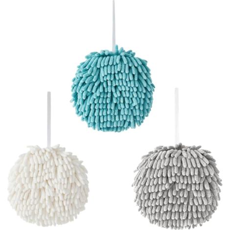 Juego de 3 toallas de mano de chenilla: absorbentes y transpirables, con forma de bola creativa, toallas colgantes para cocina y baño, suaves y prácticas. (1/5)