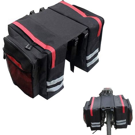 Sac de Vélo Porte Bagage Arrière, Double Étanche pour VTT Outdoor Voyage Cyclisme avec Housse de Pluie, Rouge (1/5)