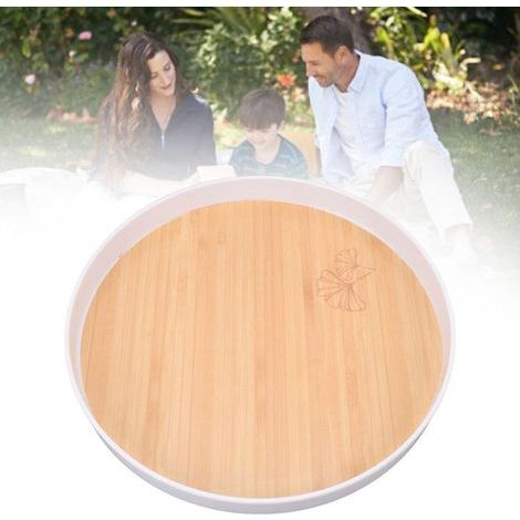 BelleRise - 30 cm rundes Tablett - verstärkter Kunststoff mit Bambusmuster - für Camping und Picknicks (1/5)