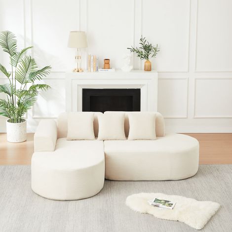VVBV Canapé d'angle, 4 places, 220 x 155 cm, sans montage, avec coussins, velours côtelé, beige, modulable (1/5)