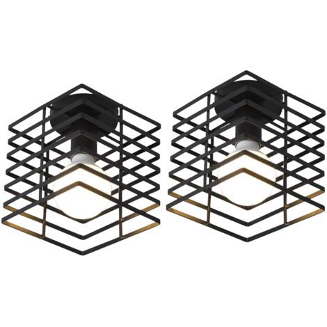 royaluxe- 2PCS Lampe De Plafond Vintage Plafonnier D'Intérieur En Métal Luminaire Plafonnier Rétro Pour Salle À Manger, Salon, Balcon, Noire, E27 (1/5)