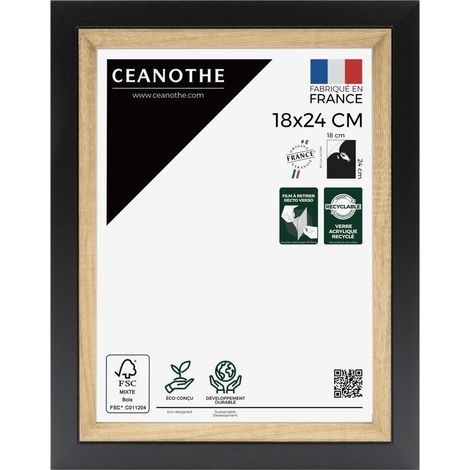 Cadre Photo Noir et Bois - Cadre pour Photo 18x24 cm et 24x18 cm convient au A5 – Fabriqué en France – Cadre Photo Actual Noir Bois - Verre acrylique Incassable (1/5)