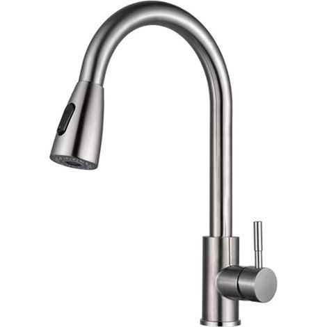 Robinet de Cuisine Évier à Arc Élevé Poignée Unique avec Pulvérisateur Extractible Acier Inoxydable (1/4)