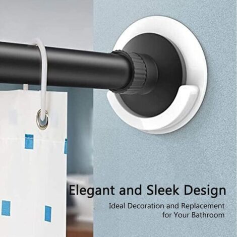 Lot de 2 supports de tringle à rideau de douche adhésifs, fixation murale, installation sans perçage, sans perçage, tringle à rideau de douche non incluse (blanc)