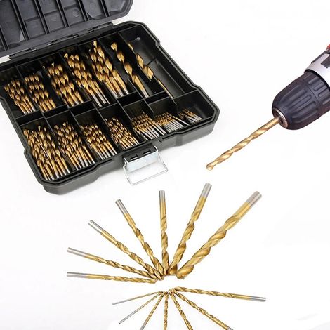 Jeu de 99 forets hélicoïdaux en acier HSS titane, 1,5-10mm, coffret plastique, perçage multi-matériaux, édition Asie du Sud-Est. (1/5)