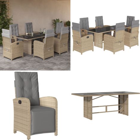 7-tlg. Garten-Essgruppe mit Kissen Beige Poly Rattan - Gartenmöbel - Gartenessgruppe (1/5)
