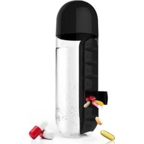 Bouteille d'eau de sport avec insert Organisateur de boîte quotidienne de 7 jours Verre à boire de qualité alimentaire de qualité médicale NOIR (1/5)