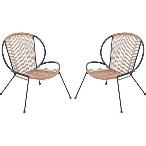 Lot de 2 fauteuils de jardin en métal et résine tressée - Noir et naturel clair - NIKAO de MYLIA (1/5)