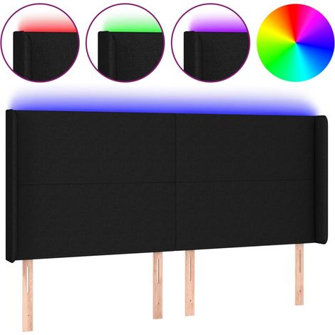 Testiera Testata del letto a LED Nera 183x16x118/128 cm in Tessuto (1/4)