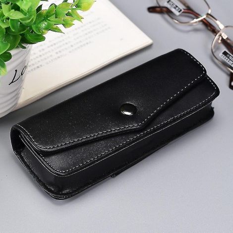 Étui à lunettes haut de gamme en cuir de vachette, portable et doté d'une ceinture, pour homme. Boîte de rangement pour lunettes de lecture, téléphone et outils inclus. Noir.