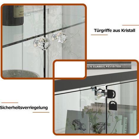 Vitrine moderne en verre trempé noir avec éclairage LED, meuble à 1 porte et 4 étagères, armoire de rangement avec tiroirs pour salon et chambre, H167 x L42,5 x P36,5 cm (1/5)