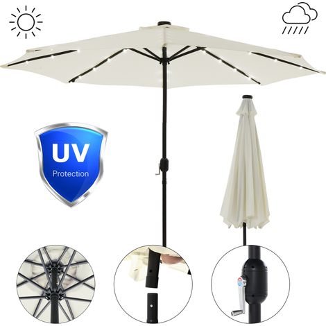 Sonnenschutz LED Beleuchtung Strandschirm Beige Ø3m Sonnenschirm Gartenschirm Ampelschirm Kurbelschirm Balkonschirm Marktschirm UV-Schutz (1/5)
