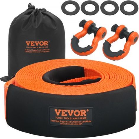 Abschleppgurt-Bergeset 85 mm x 9 m (MBS-16329 kg) Baumschoner-Windengurt, dreifach verstärkte Schlaufe & Schutzhüllen & Aufbewahrungstasche, 3/4 Zoll D-Ring-Schäkel, für LKW, Jeep, SUV, ATV (1/5)