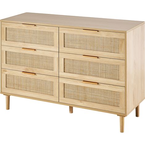 Mophorn 6-Drawer Natural Rattan Dresser - Boho Style with Spacious Storage for Bedroom, Living Room & Hallway, Brown, Sturdy Handles & Legs