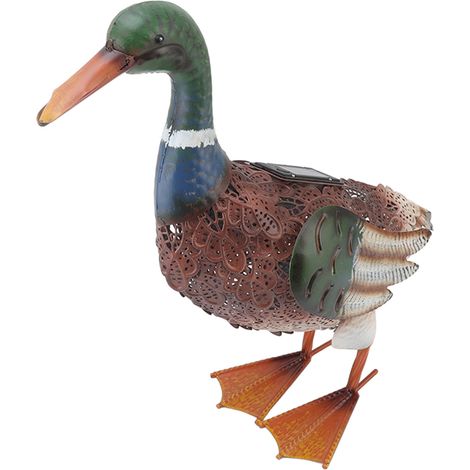 statue jardin exterieur-Statue de Canard en Métal Décorative avec Lumière LED Solaire – Pour Jardin, Terrasse, Cour (1 Pièce) (1/5)