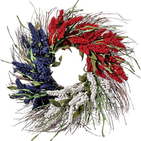 Guirlande Patriote - Guirlande Porte Rondes en Paille - Décoration Extérieure pour 4 Juillet et Jour de l'Indépendance - Diamètre 45 cm - 1 Pièce