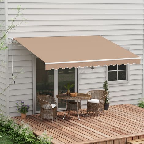 Store extérieur avec bras à manivelle et bras rétractables. 350 x 250 cm. Marron.