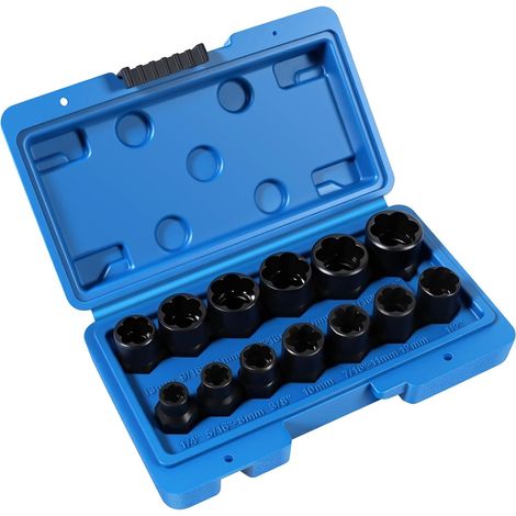 Kit d'extracteurs de boulons 13 pièces, pour le démontage des écrous de roue endommagés, entraînement 3/8", SAE et métrique (1/5)