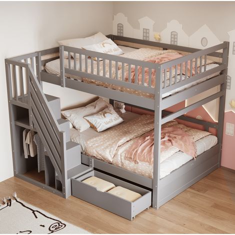 Letto a castello grigio 205x145x173,5 cm con contenitore, senza materassi – MEUBLIV (1/5)
