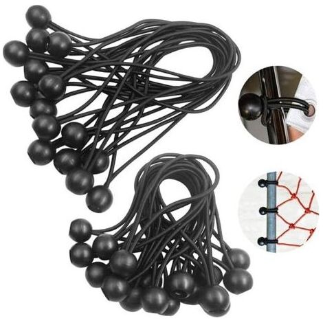 Tendeur Bache,Tendeur Boule,Tendeur Elastique Noir,Tendeur Élastique pour Pavillon,Bâche,Camping,Tente,Rideaux Harnais d’Extension(30 Pièces Noir-150mm and 200mm) (1/5)