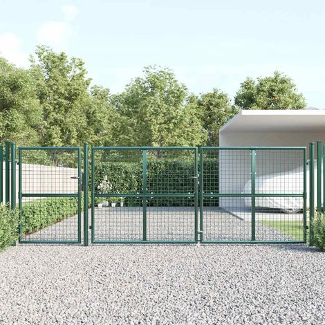 Portail de jardin en grillage, vert, 400 x 125 cm, acier galvanisé