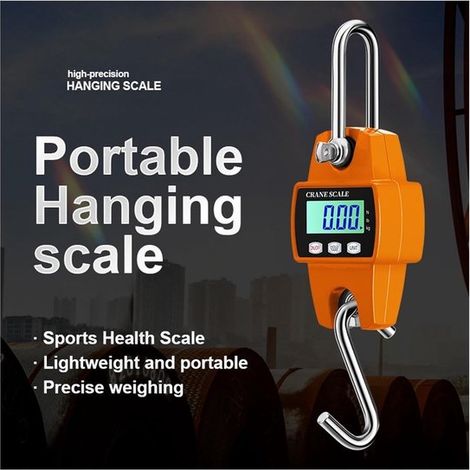 Balanza digital colgante - Balanza de precisión tipo grúa - Medición de peso pesado - Gancho de acero inoxidable - Capacidad de 300 kg - Negra (1/5)