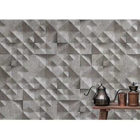 Papier peint panoramique 3D grise idéale salon et couloir Tapisserie panoramique gris trompe l'œil Papier peint panoramique angle de mur béton (1/3)