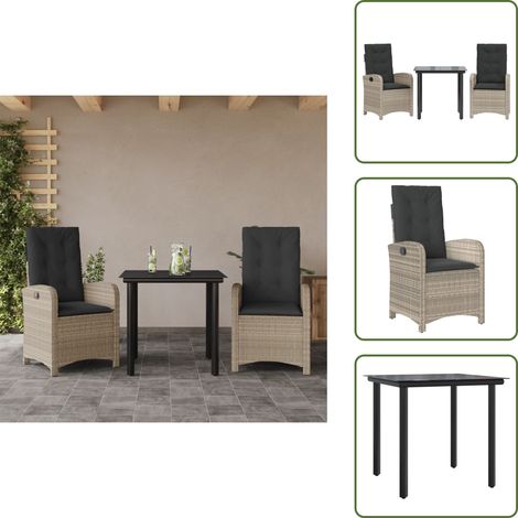 The Living Store 3-tlg. Garten-Essgruppe mit Kissen Hellgrau Poly Rattan - Gartenmöbel (1/5)