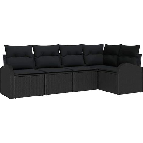 Garden Sofa Set with Cushion 5 pcs Black Poly Rattan vidaXL