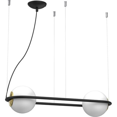 Suspension noire dorée 2 globes verre blanc E27 Luminex