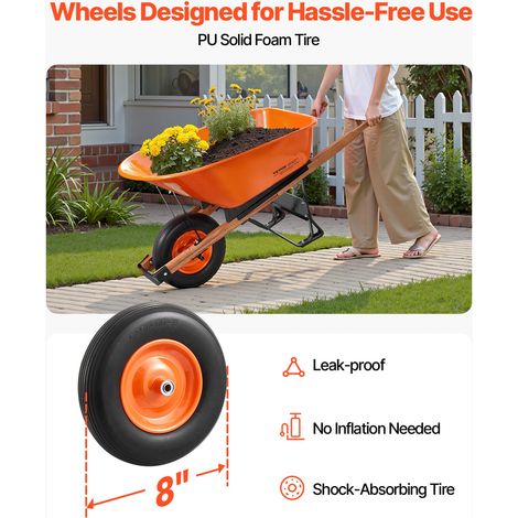 Brouette à 1 Roue, Capacité de Charge 150 kg, Chariot de Jardin avec Poignée en Métal Roue Large 40 cm, Chariot Utilitaire à Charge… (1/5)