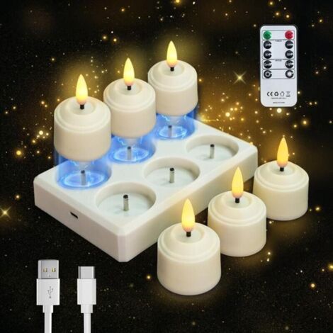 6 Bougies LED Rechargeables Flamme Vacillante avec Télécommande et Minuterie, Bougies avec 1 Câbles de Charge USB à 6 Ports pour la Maison Halloween Décorations de Noël (1/5)
