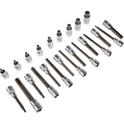 BGS Carrello Officina Inserto 1/3: Set Inserti Punte Attacco Quadro Interno 12,5 mm (1/2") Esagono Interno 24 pz. - 4116 (1/4)