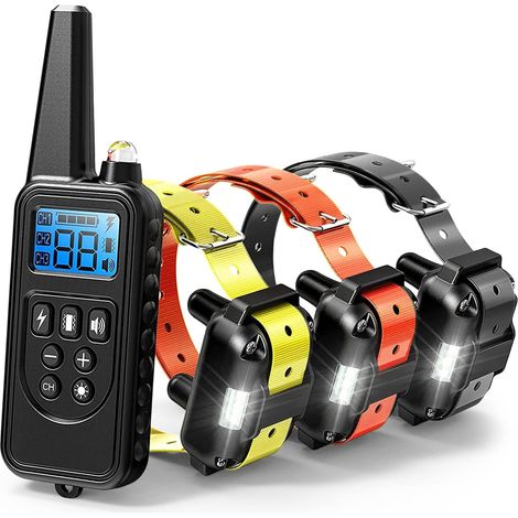 Lot de 3 colliers électriques pour chiens – Colliers d'éducation avec télécommande (étanchéité IP65) – Fonctions : stimulation électrique, vibration et signal sonore