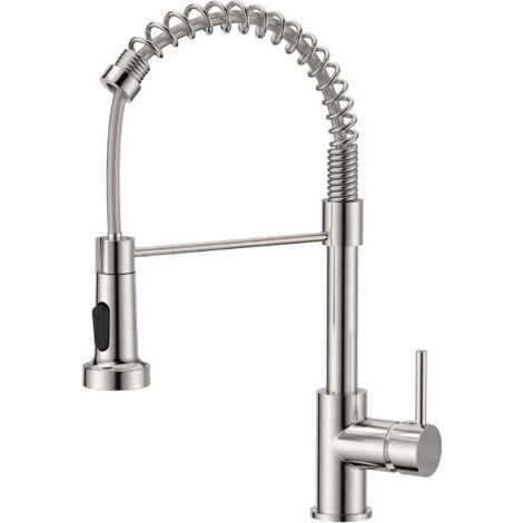 Robinet de cuisine avec douchette pivotante, 2 modes, inox brossé, mitigeur extractible pour cuisine moderne (1/5)
