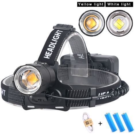Lampe frontale,Phare USB chargement entrée et sortie zoom affichage de la puissance phare à grand objectif - lumière blanche (1/4)