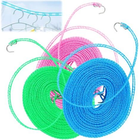 BUNTHAUS Lot de 3 cordes à linge coupevent antidérapantes 10 m Accessoire de camping pour jardin, voyage, vacances, campingcar ou caravane (1/5)