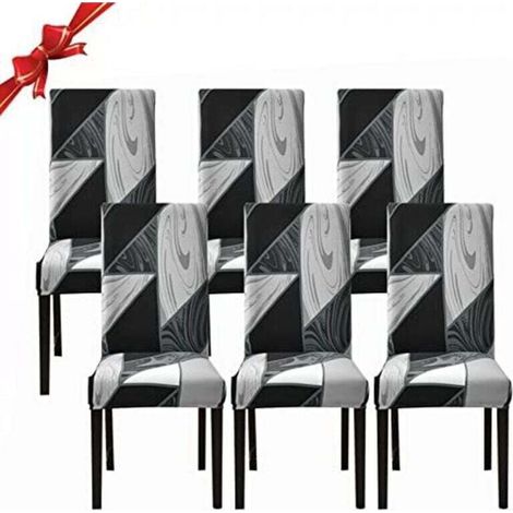 Lot de 6 housses de chaise de salle à manger, housses de chaise extensibles, housses de protection amovibles en spandex lavables (géométrie noire, 6 pièces) - (1/5)